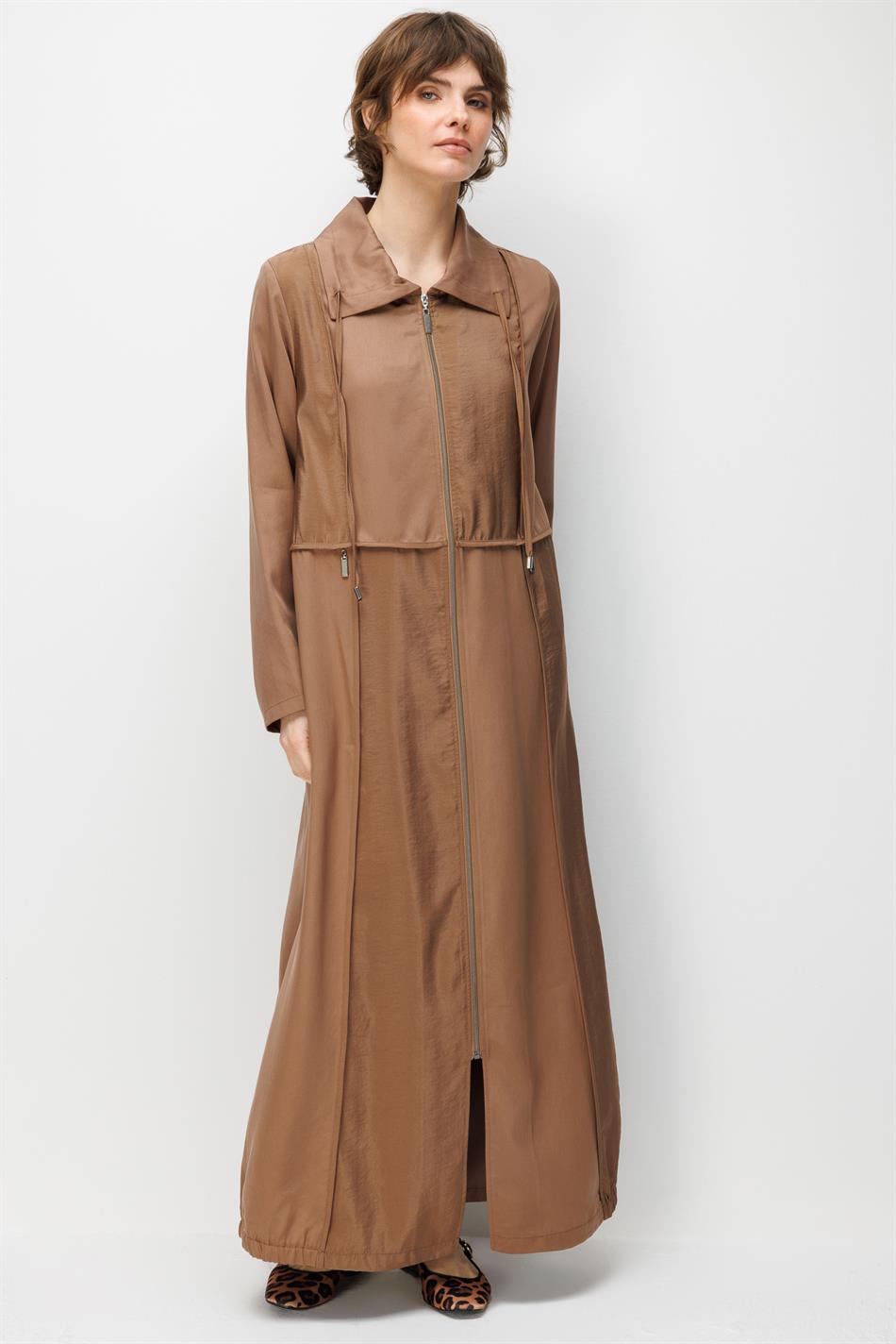 100% natuurlijke LyoCELL Maxi gedrapeerde zachte stof, kleur Garni Sport, gedetailleerde abaya - bruin