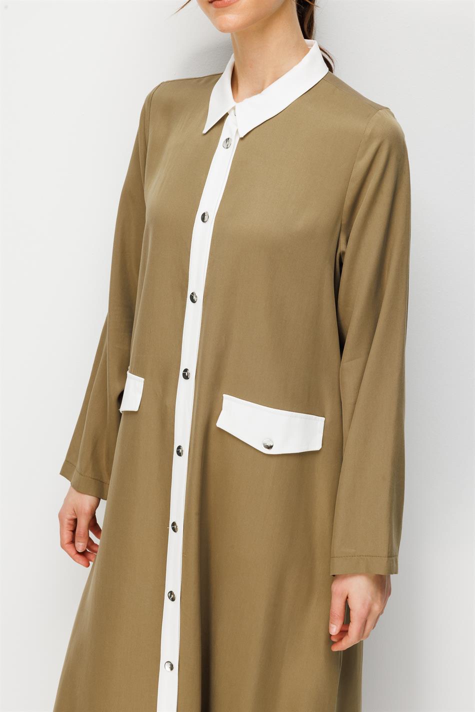 100% natuurlijke LyoCELL maxi-jurk van zachte, gedrapeerde stof met bies - kaki