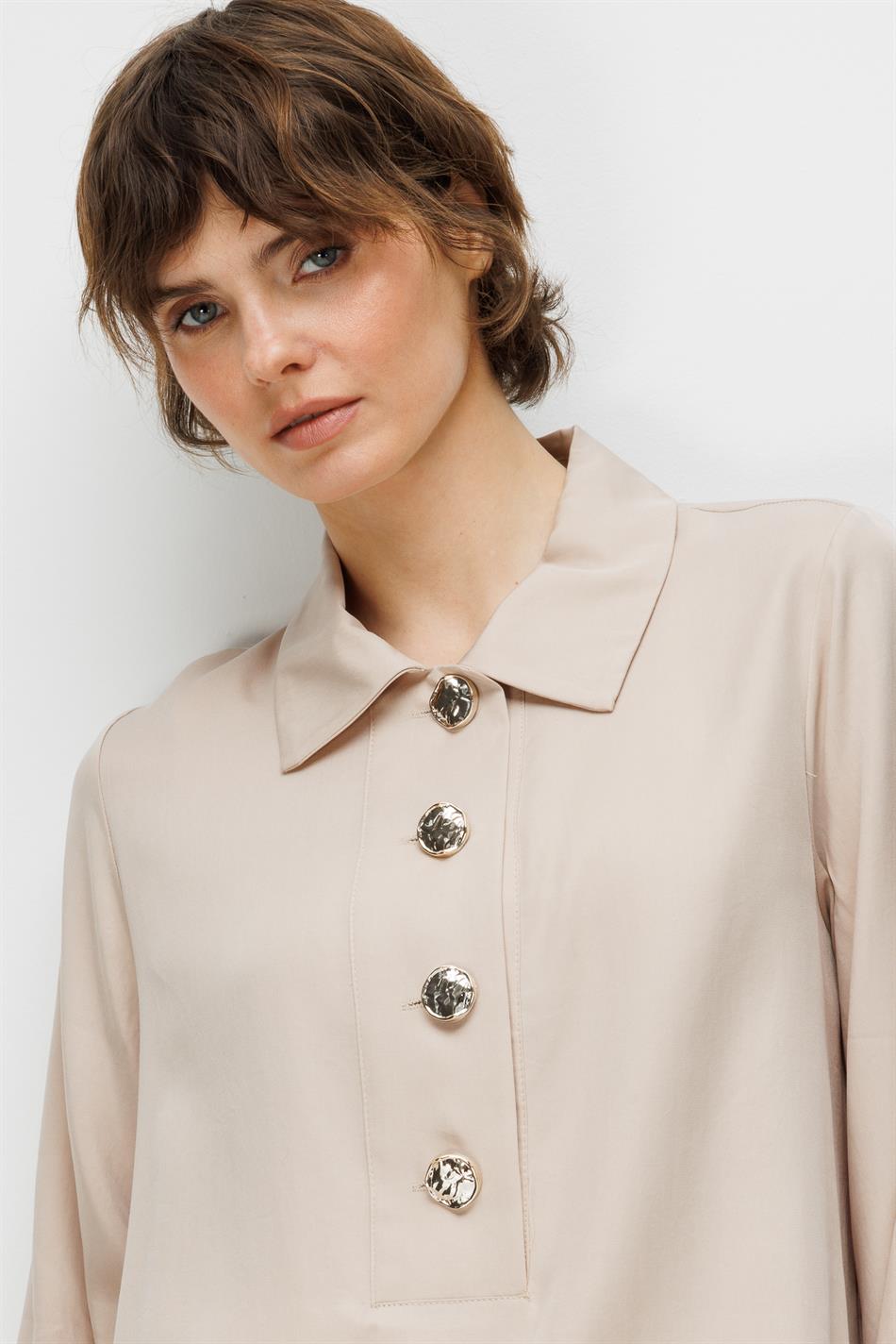 100% natuurlijke LyoCELL maxi-tuniek en broek van zachte, gedrapeerde stof die de heupen bedekt - Steenkleur