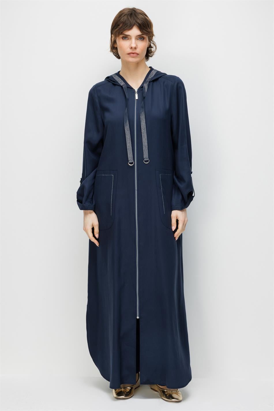 %100 Doğal LyoCELL Maxi Dökümlü Soft Kumaş Spor Garni Detaylı Kap Ferace-Laci