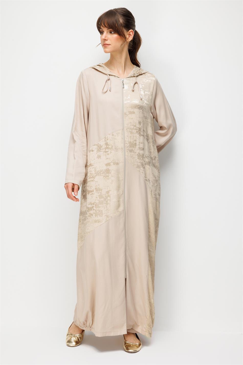 %100 Doğal LyoCELL Maxi Dökümlü Soft Kumaş Desen Geçişli Kap Ferace-Taş