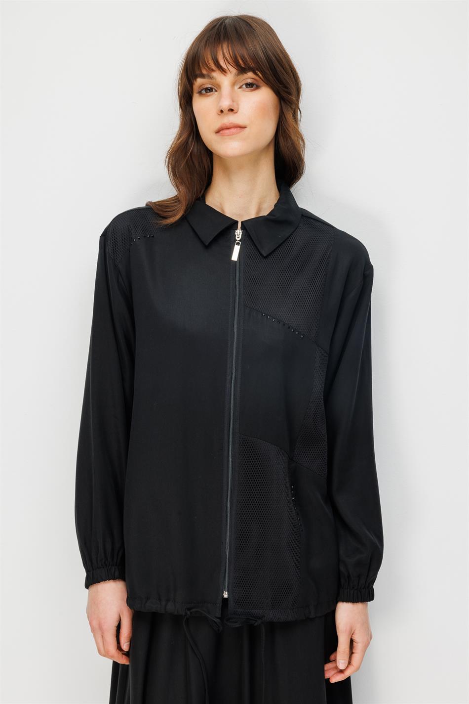 %100 Doğal LyoCELL Maxi Dökümlü Soft Kumaş Step File Garni Detaylı Ceket ve Etek Kombinli TAKIM-Siyah