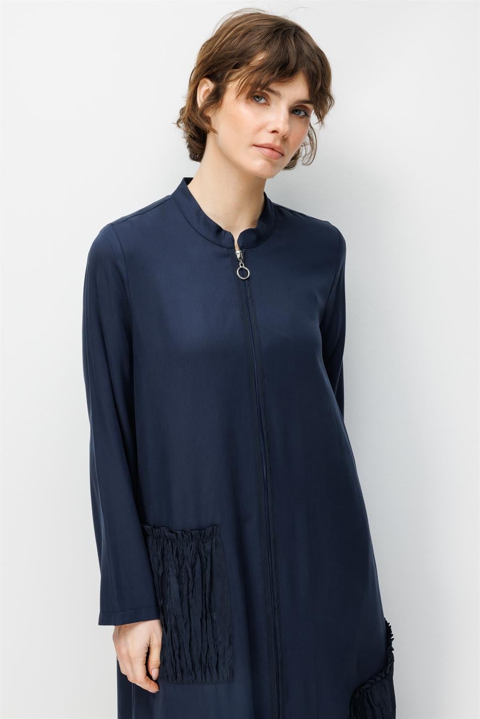 %100 Doğal LyoCELL Maxi Dökümlü Soft Kumaş Kraş Cep ve Alt Bant Detaylı Kap Ferace-Laci