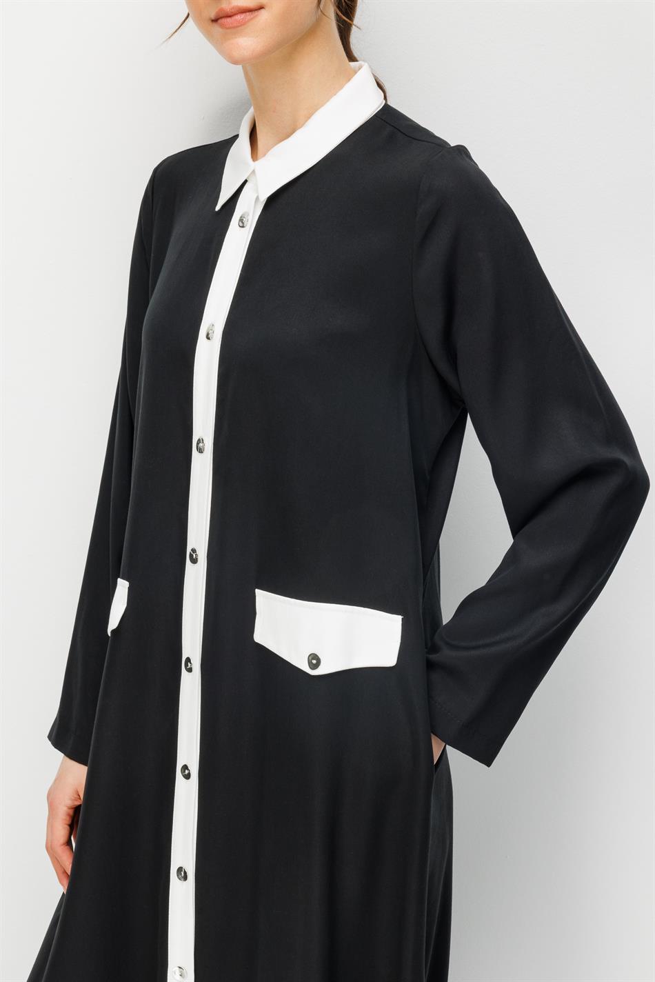 %100 Doğal LyoCELL Maxi Dökümlü Soft Kumaş Summer Garnili Maxi Elbise Ferace-Siyah