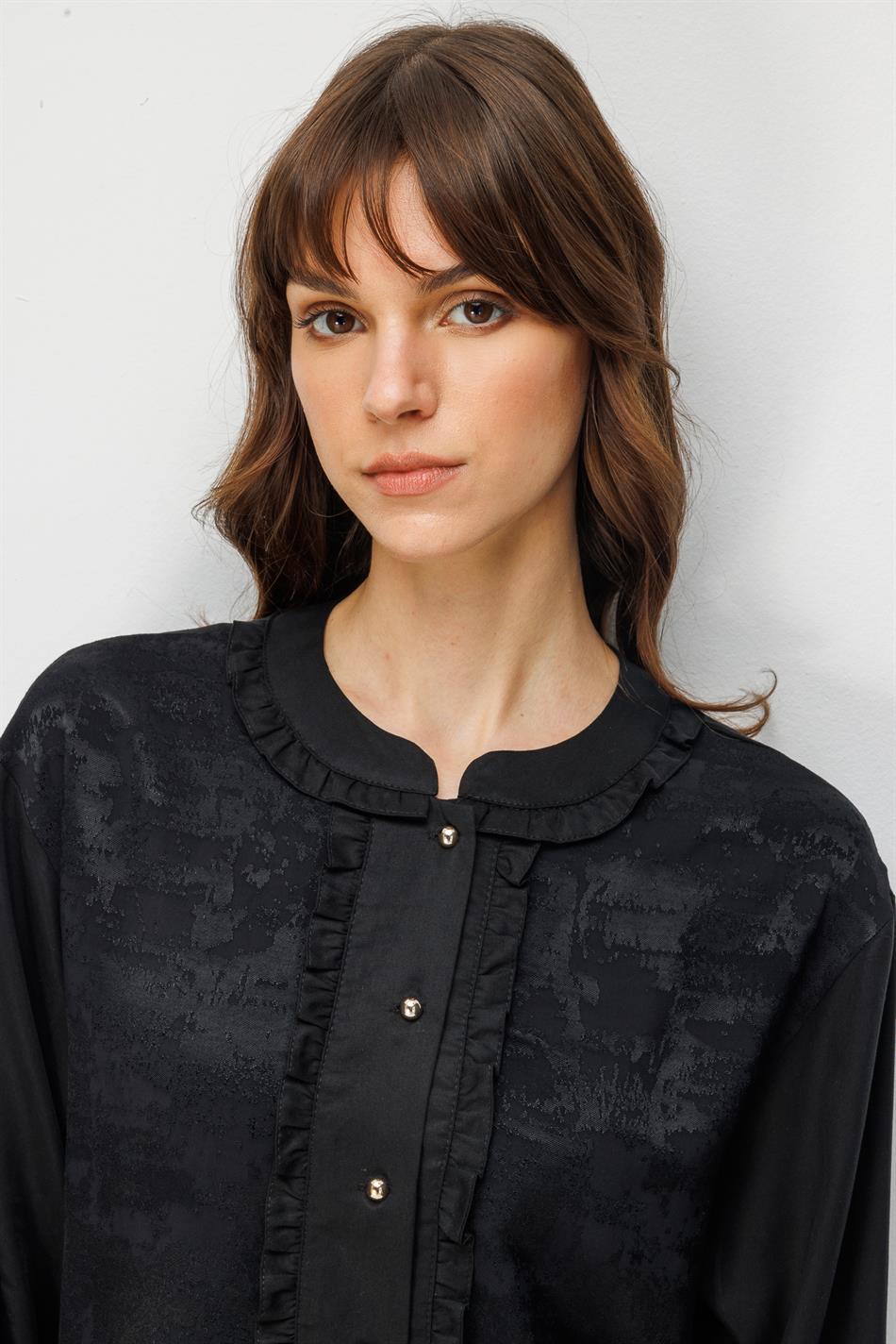 %100 Doğal LyoCELL Maxi Dökümlü Soft Kumaş Etek ve Özel Desen Geçişli Ceket Kombinli TAKIM-Siyah