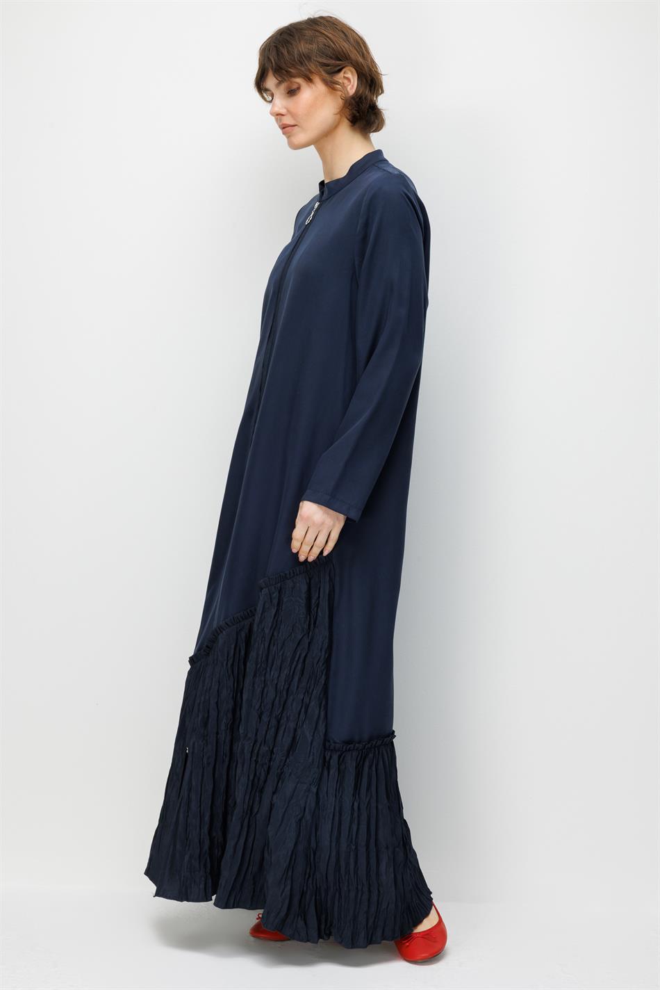 %100 Doğal LyoCELL Maxi Dökümlü Soft Kumaş Kraş Cep ve Alt Bant Detaylı Kap Ferace-Laci