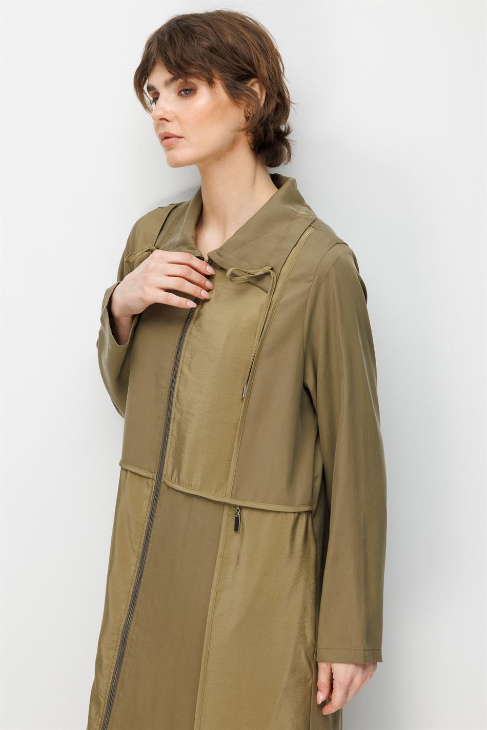 100% natuurlijke LyoCELL Maxi Draped Soft Fabric Color Garni Sport Detail Abaya - Khaki