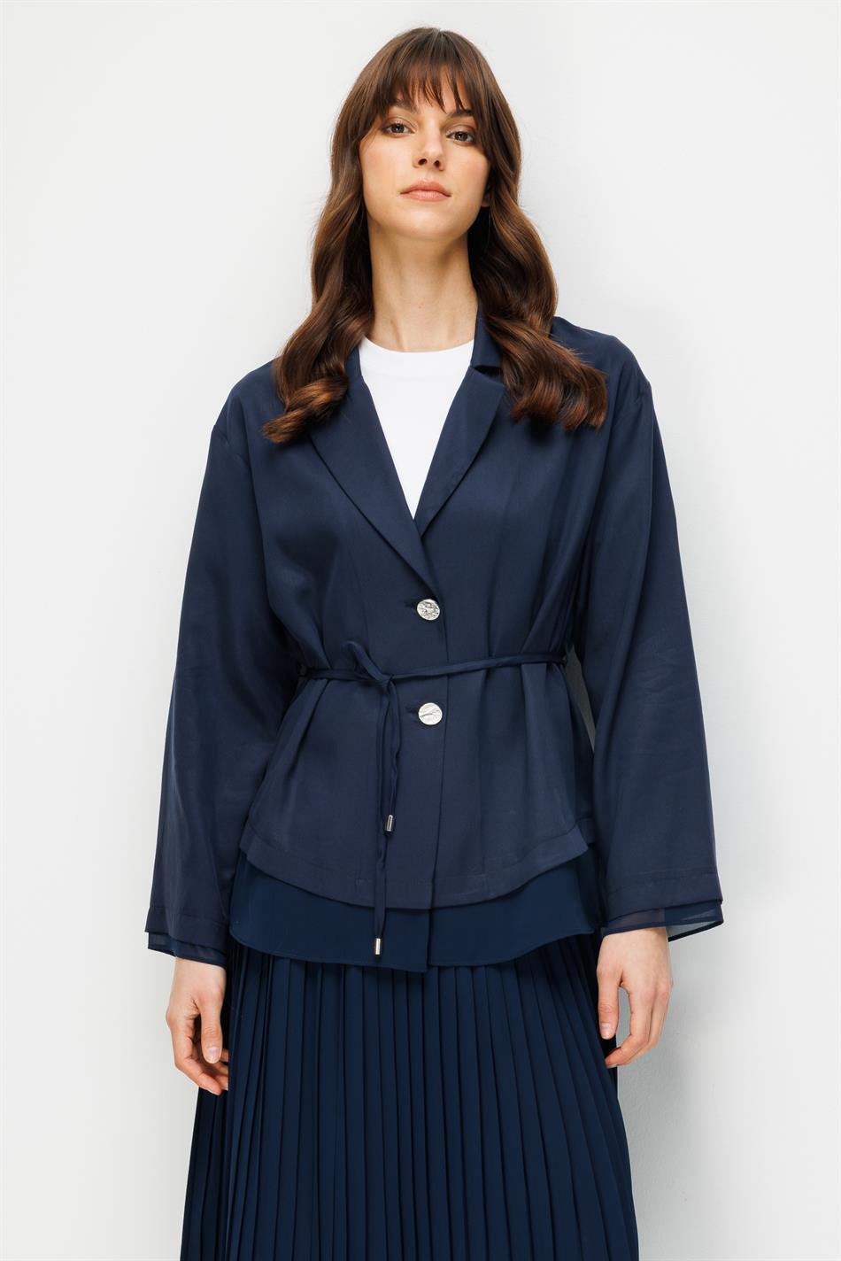 %100 Doğal LyoCELL Maxi Dökümlü Soft Kumaş Ceket ve Şifon Pilise Etek Kombinli TAKIM-Laci