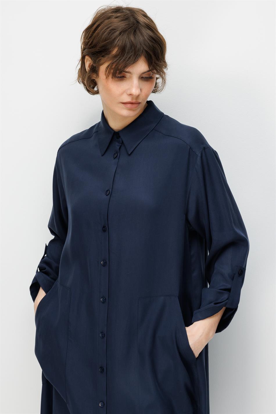 100% natuurlijke LyoCELL maxi gedrapeerde zachte stof tijdloze sportieve abaya - marineblauw
