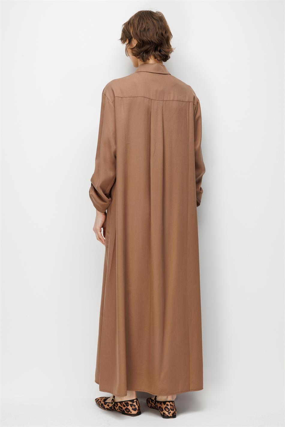100% natuurlijke LyoCELL maxi gedrapeerde zachte stof tijdloze sportieve abaya - bruin