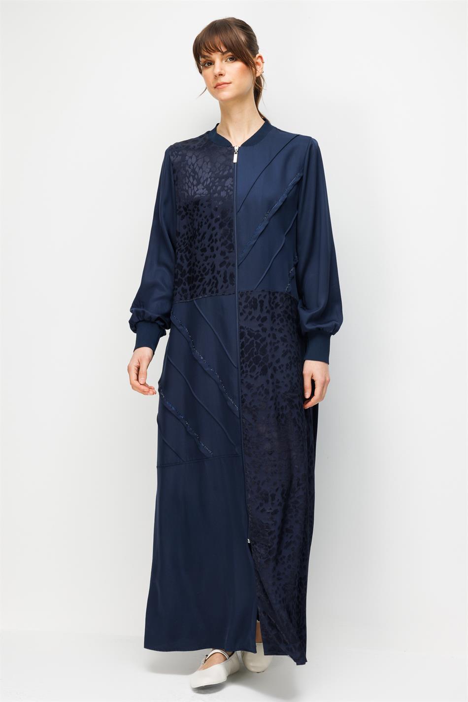100% natuurlijke LyoCELL maxi gedrapeerde, zachte stof met ribbels en patroon - Marineblauw