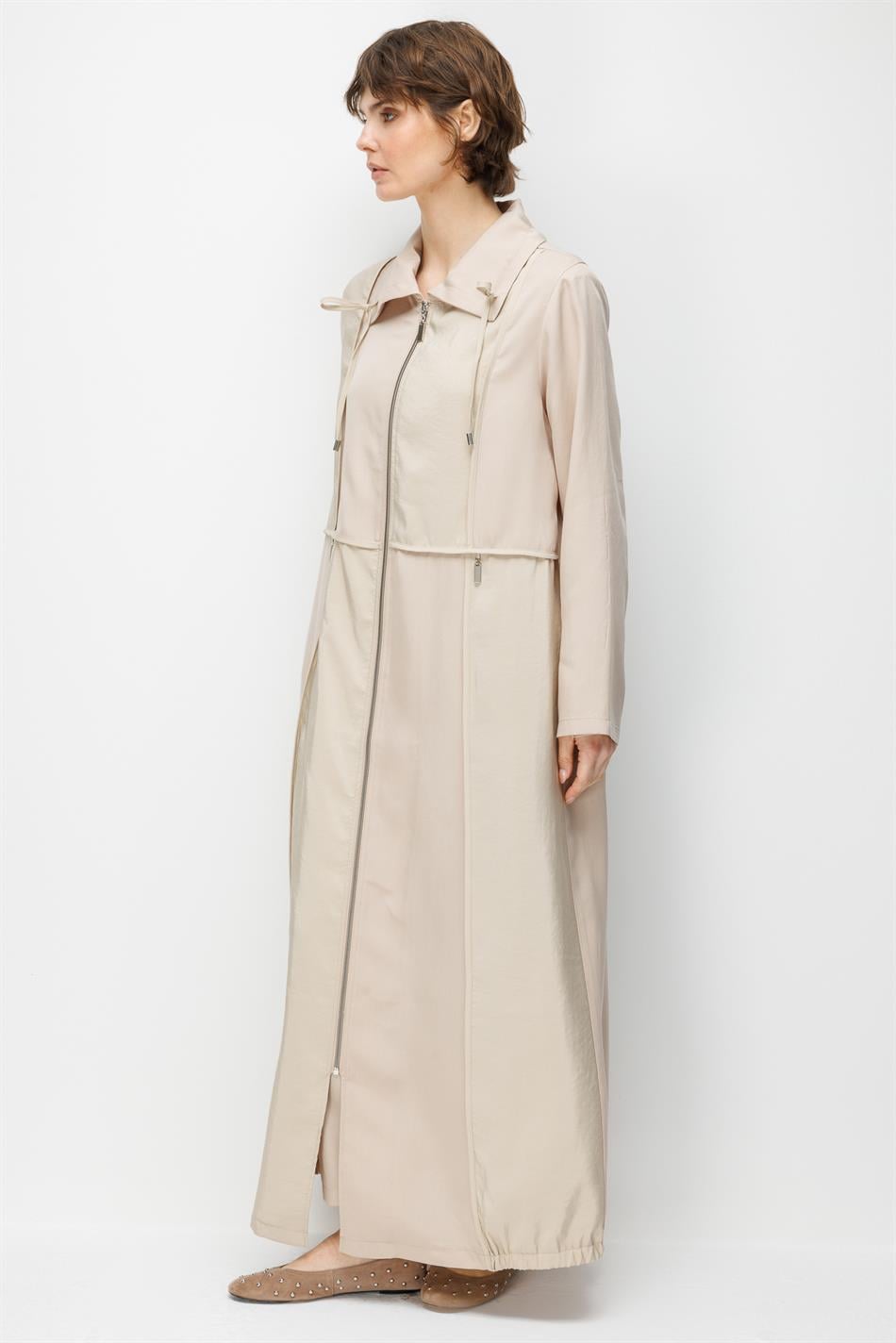 100% natuurlijke LyoCELL Maxi gedrapeerde zachte stof, kleur Garni Sport, gedetailleerde abaya - Stone