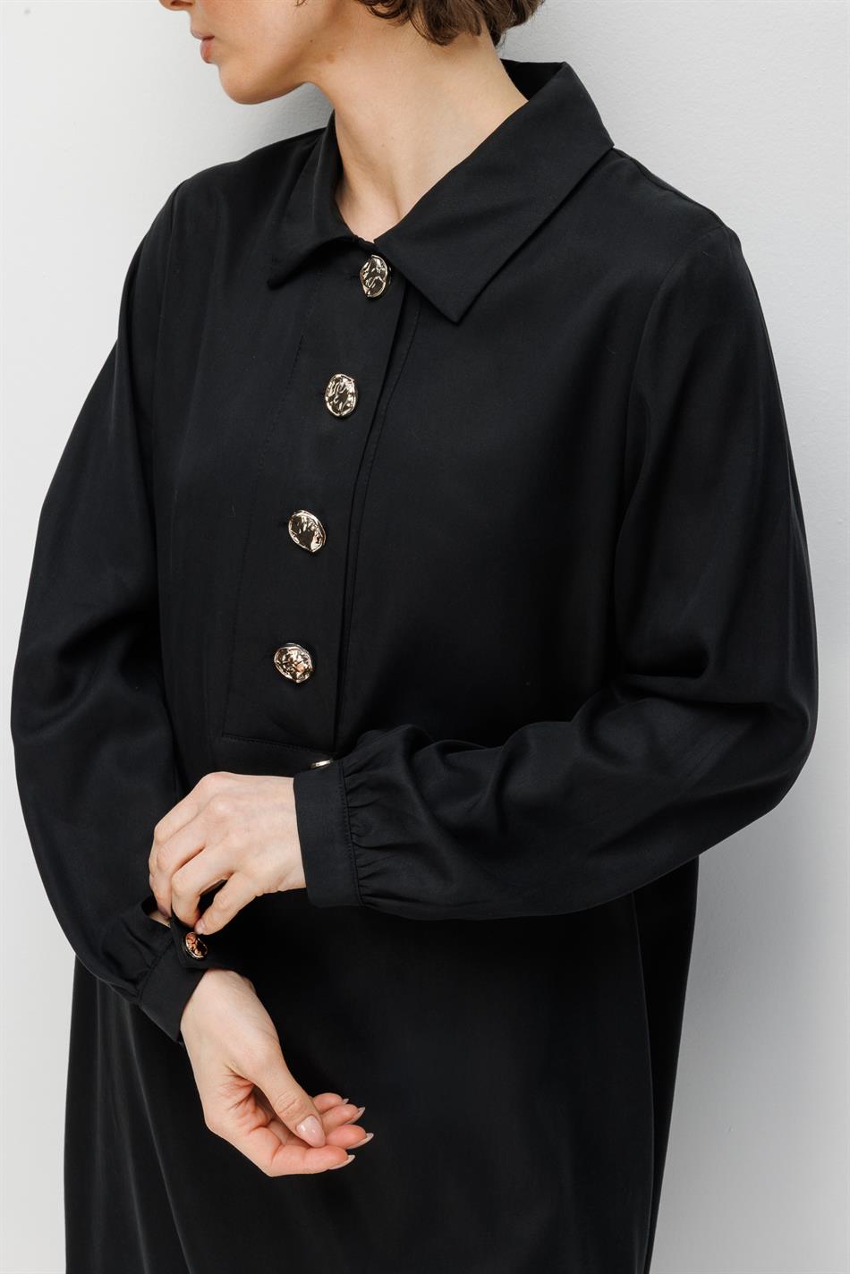 100% natuurlijke LyoCELL maxi-tuniek en broek van zachte, gedrapeerde stof die de heupen bedekt - Zwart