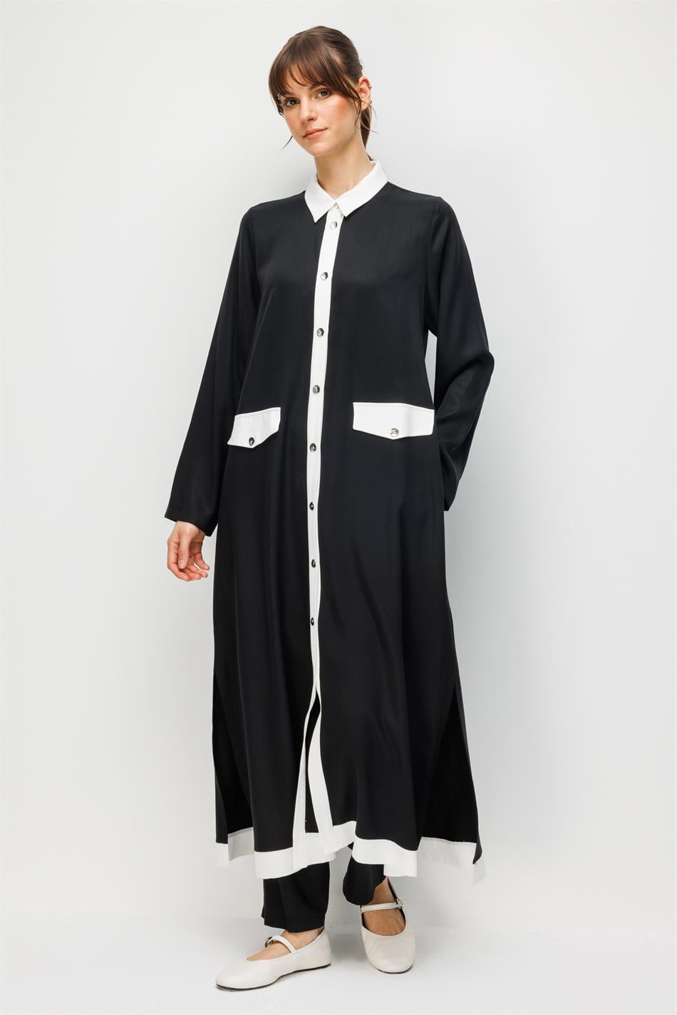 %100 Doğal LyoCELL Maxi Dökümlü Soft Kumaş Summer Garnili Maxi Elbise Ferace-Siyah