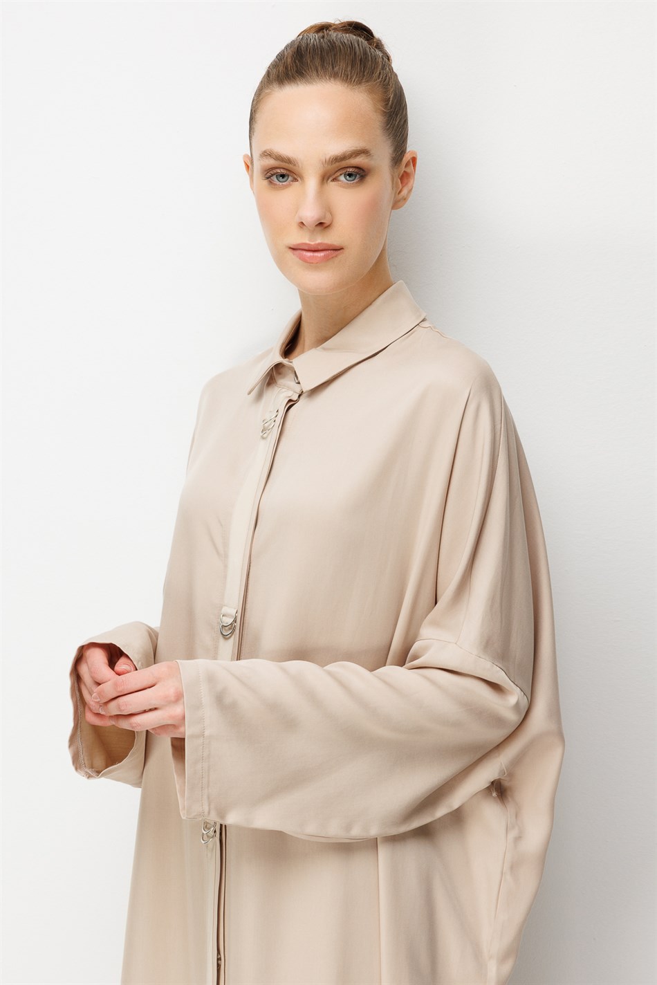 %100 LyoCell Özel Detay Garnili Maxi Tunik Kap-Taş