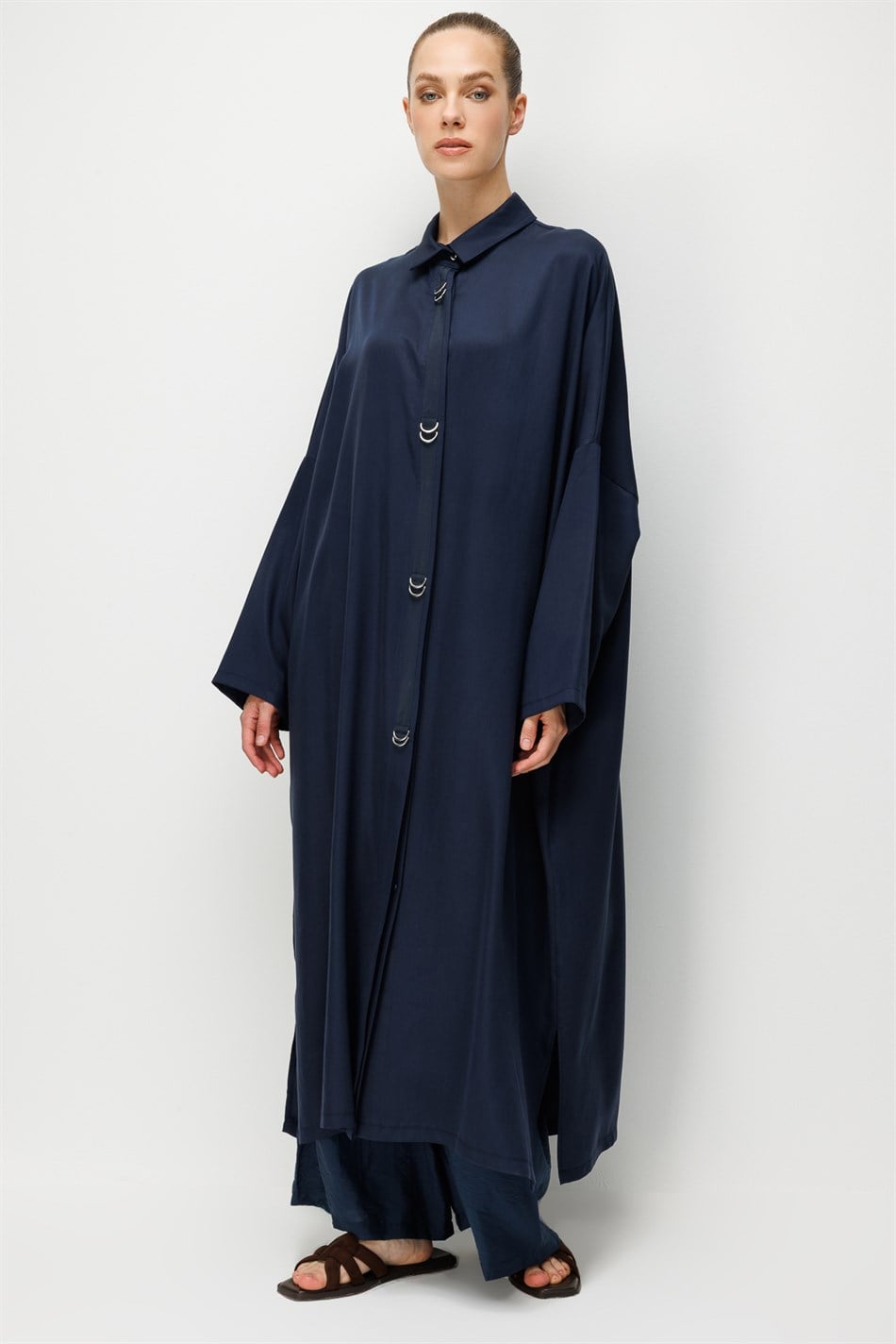 %100 LyoCell Özel Detay Garnili Maxi Tunik Kap-Laci