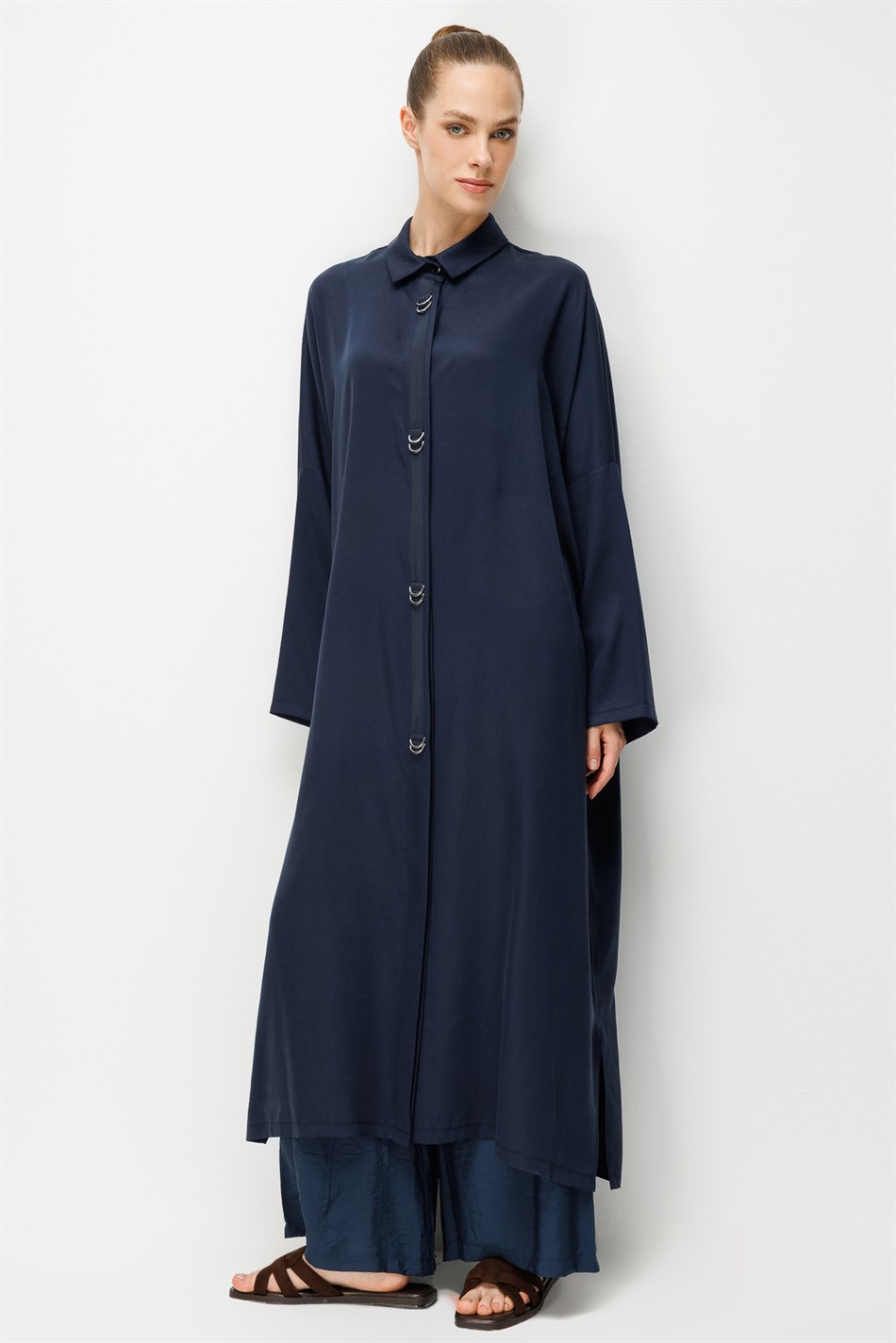%100 LyoCell Özel Detay Garnili Maxi Tunik Kap-Laci