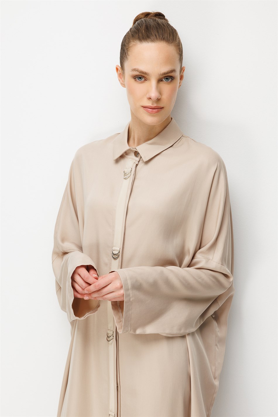 %100 LyoCell Özel Detay Garnili Maxi Tunik Kap-Taş