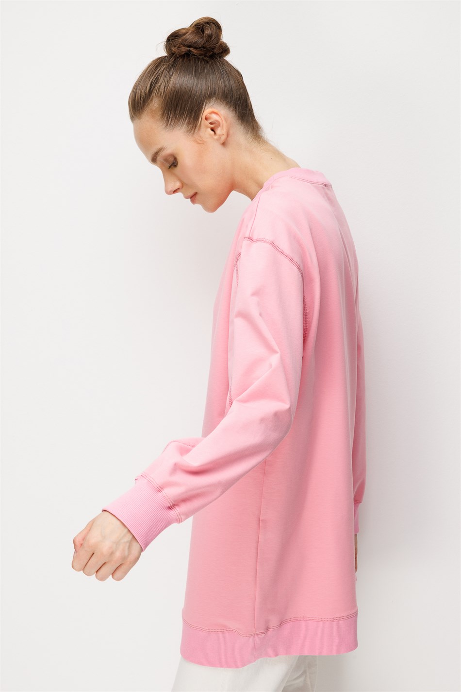 %100 Pamuk Rahat ve Hafif Üste Yapışmaz Uzun Tunik Sweet-Pembe