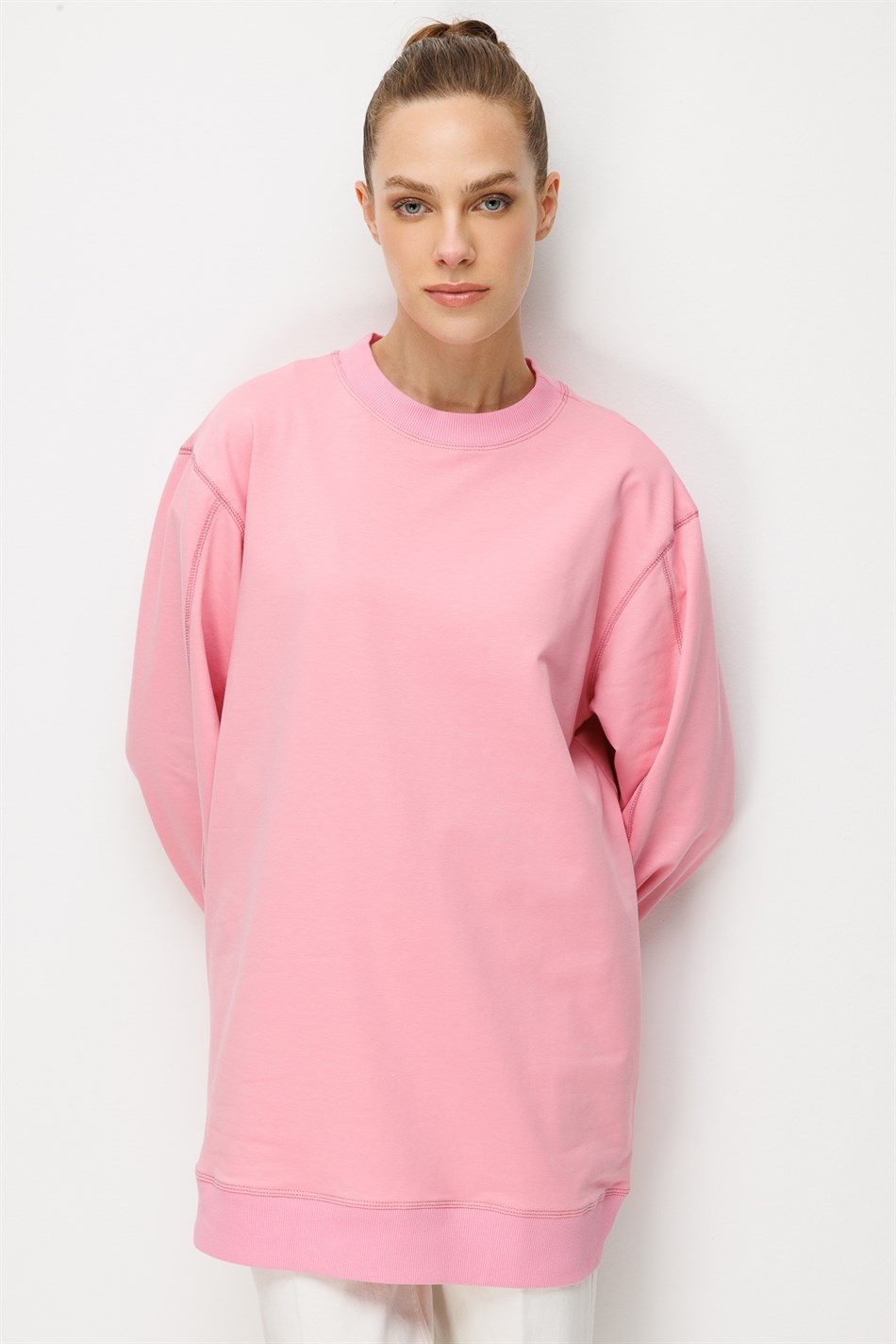 %100 Pamuk Rahat ve Hafif Üste Yapışmaz Uzun Tunik Sweet-Pembe