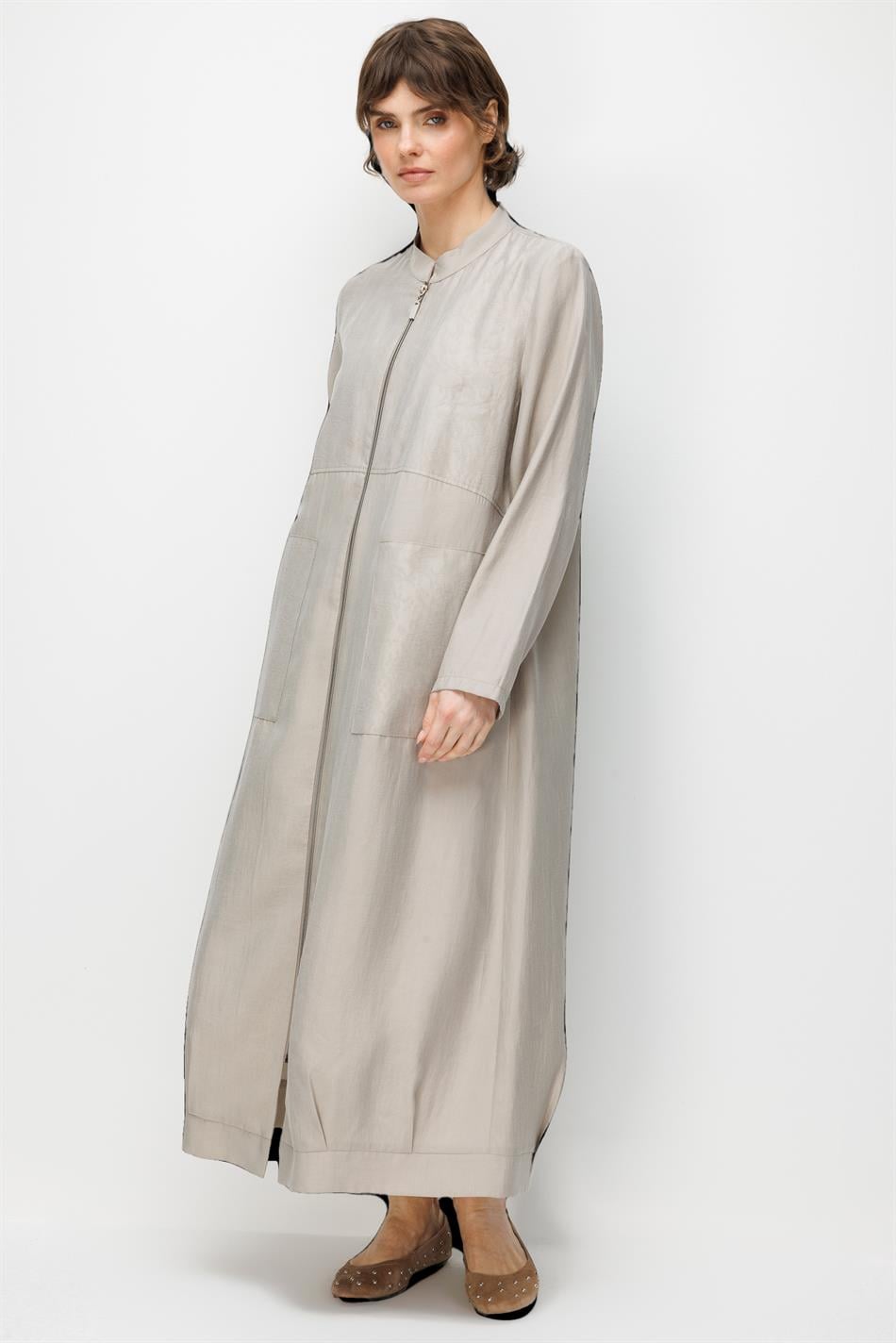 %80 Doğal LyoCELL Dökümlü Soft Hissiyatlı  Ara Desen Süslemeli Kap Ferace-Taş