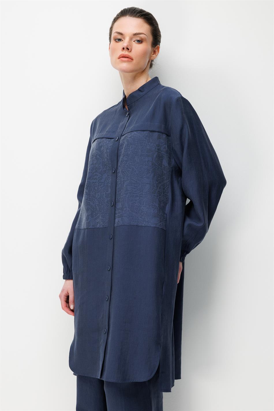 %80 Doğal LyoCELL Dökümlü Soft Hissiyat  Ön Beden Özel Dokuma Desen Pantalon ve Maxi Tunik Takım-Laci