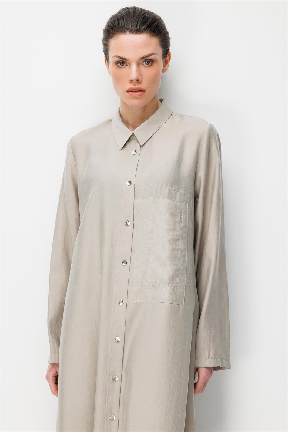 80% natuurlijk LyoCELL, soepelvallende achterkant, speciaal geweven patroon, broek en maxi-tuniek set - Steenkleur