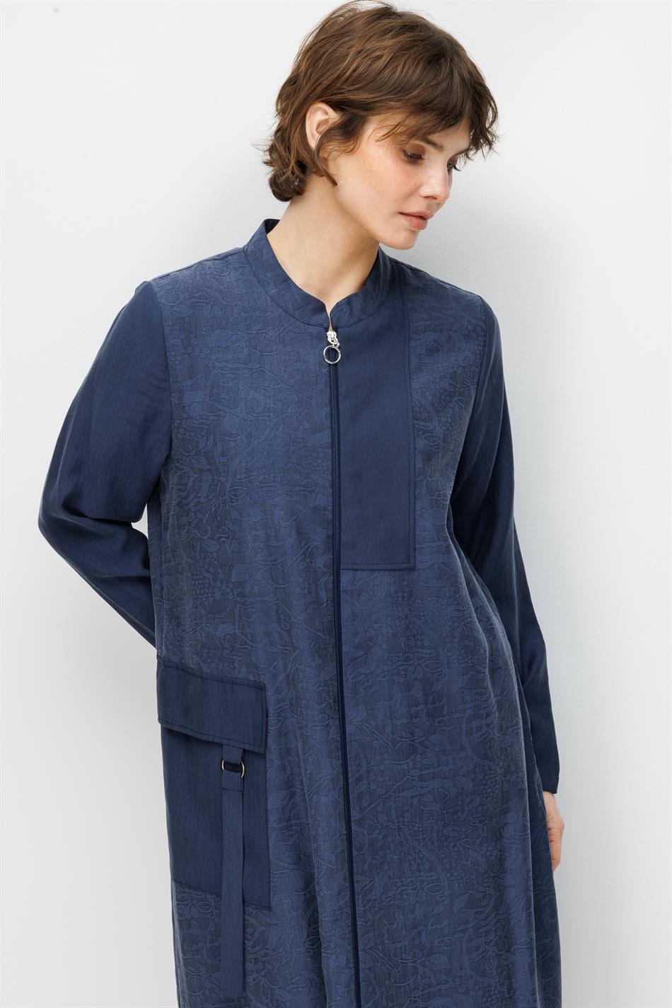 %80 Doğal LyoCELL Dökümlü Soft Hissiyatlı  Ara Desen Cep ve Garni Detaylı Kap Ferace-Laci