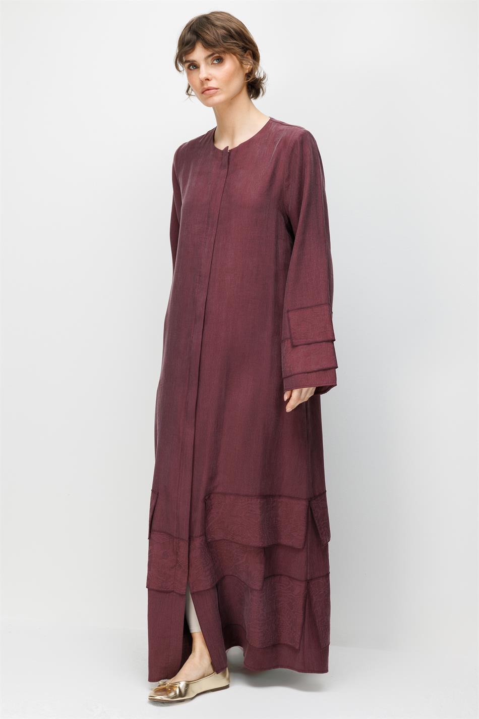 %80 Doğal LyoCELL Dökümlü Soft Hissiyatlı Aller Ara Desen Süslemeli Kap Ferace-Bordo