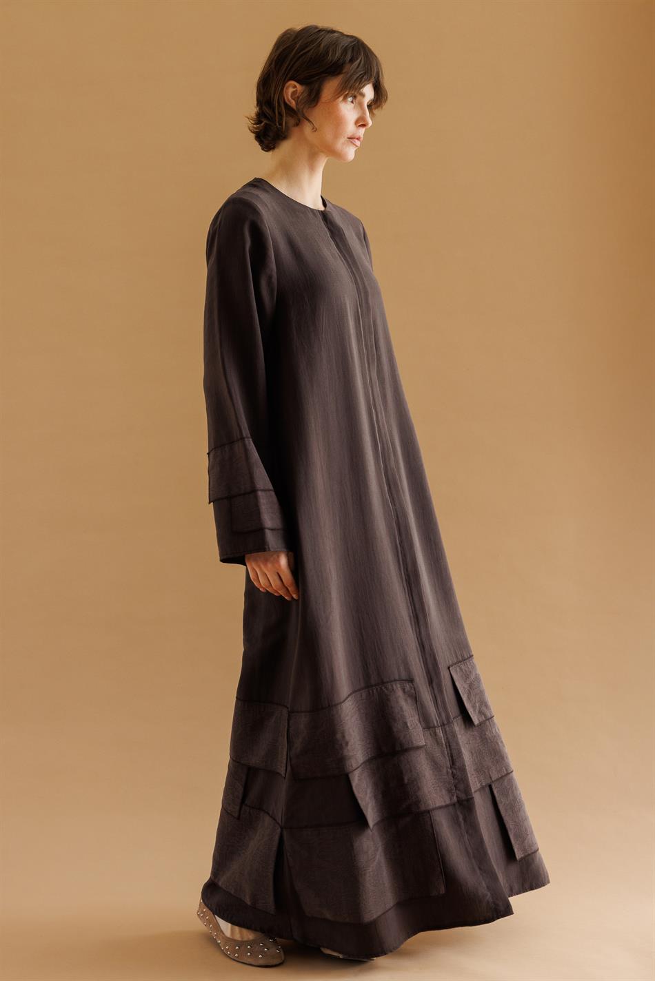 %80 Doğal LyoCELL Dökümlü Soft Hissiyatlı Aller Ara Desen Süslemeli Kap Ferace-Kahve