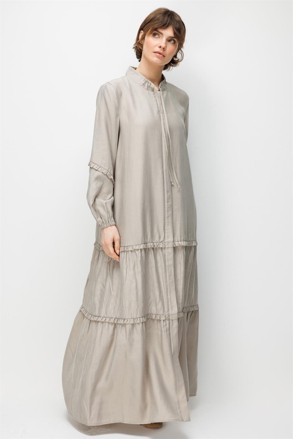 %80 Doğal LyoCELL Dökümlü Soft Hissiyatlı  Ara Desen Süslemeli Kap Ferace-Taş