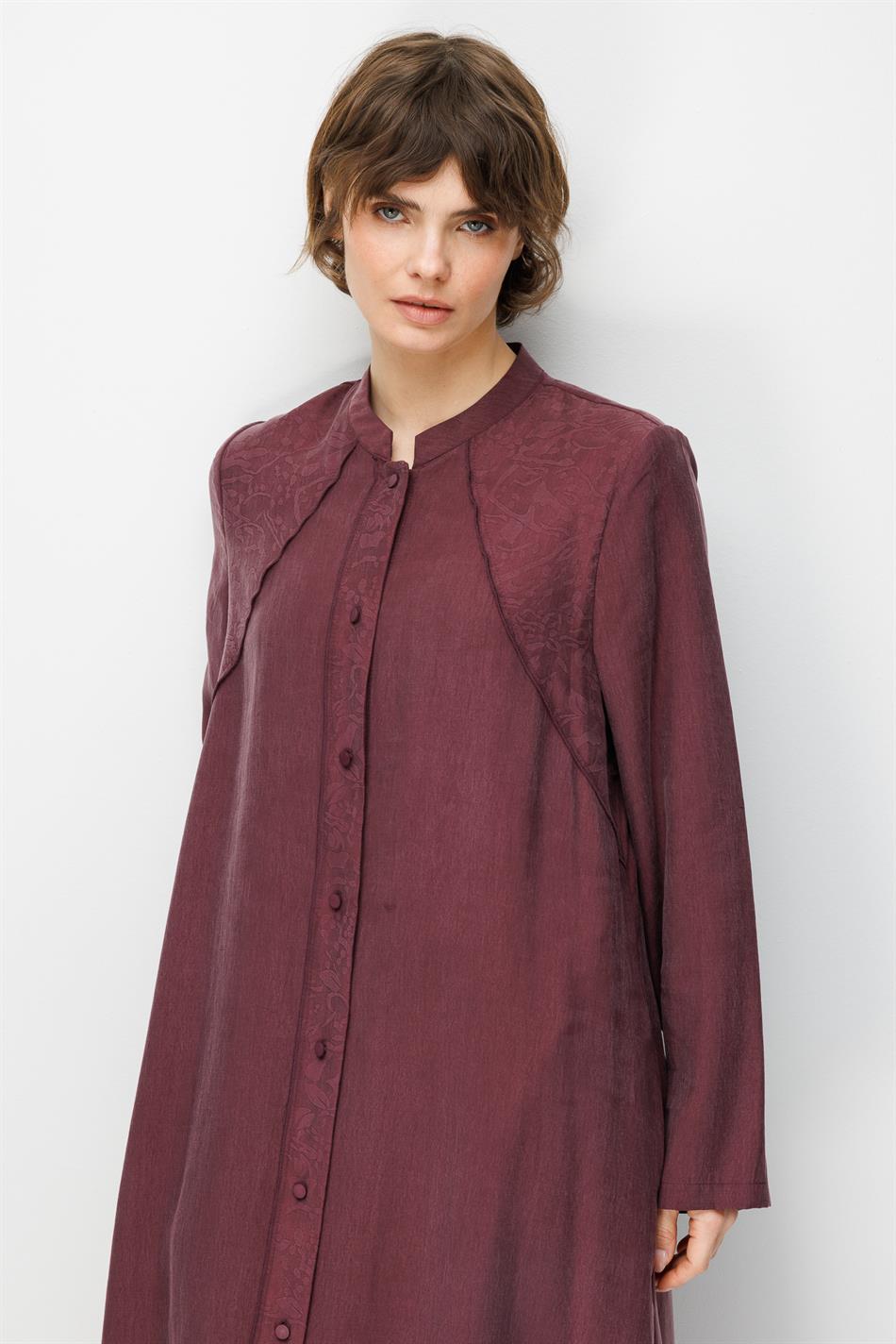 %80 Doğal LyoCELL Dökümlü Soft Hissiyatlı Desen Pat ve Beden Garni Detaylı Kap Ferace-Bordo