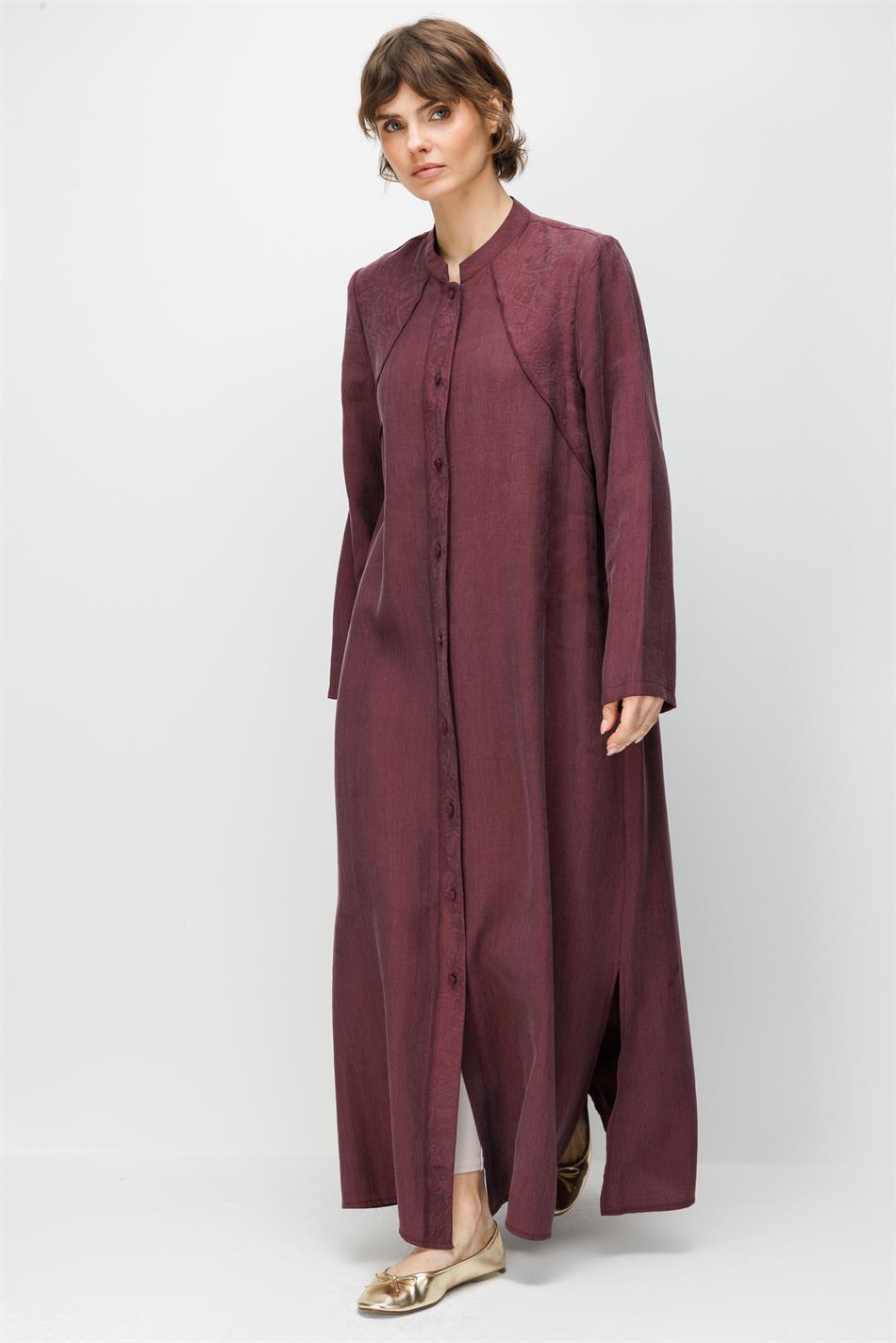 %80 Doğal LyoCELL Dökümlü Soft Hissiyatlı Desen Pat ve Beden Garni Detaylı Kap Ferace-Bordo