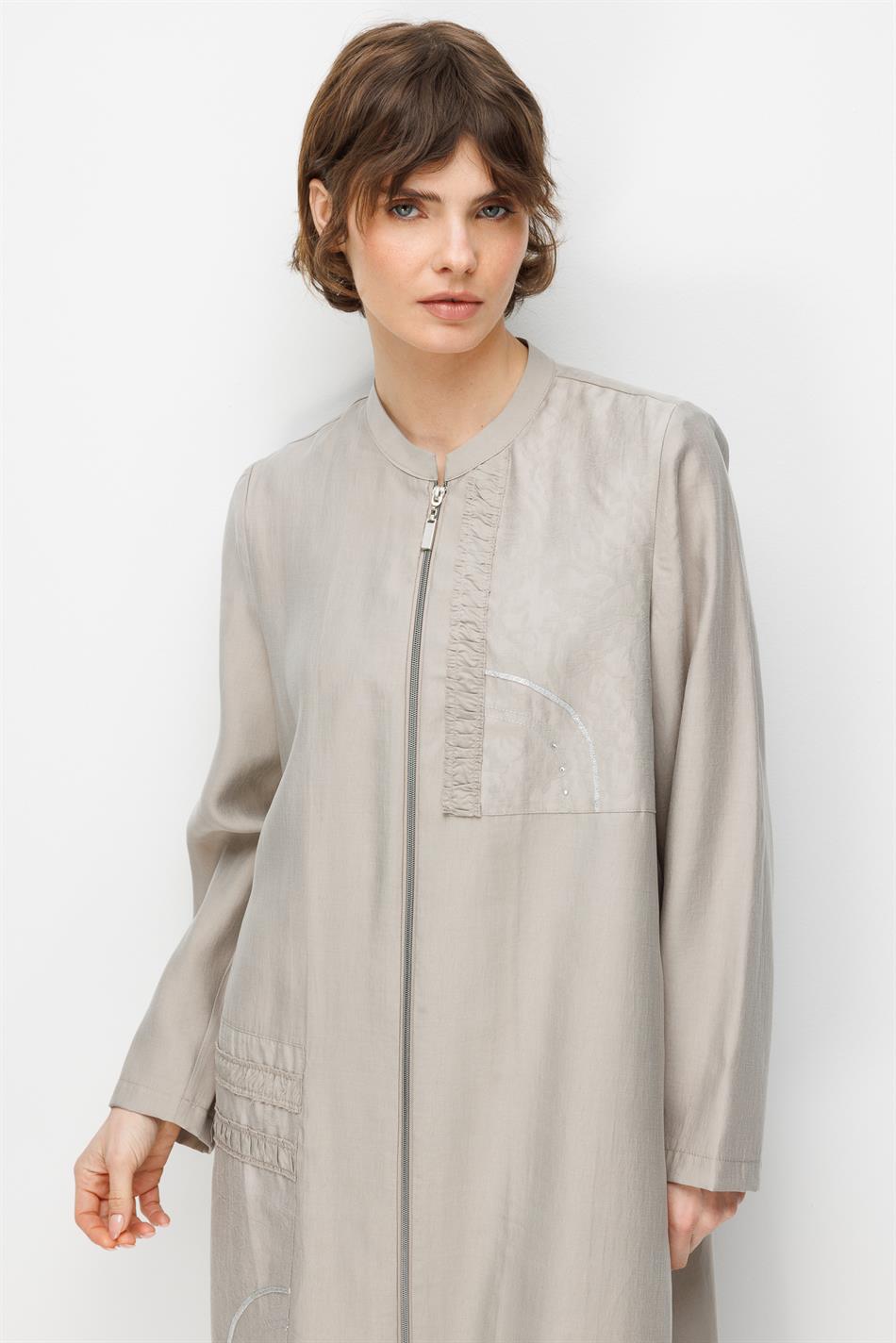 %80 Doğal LyoCELL Dökümlü Soft Hissiyatlı Ara Desen Süslemeli Kap Ferace-Taş