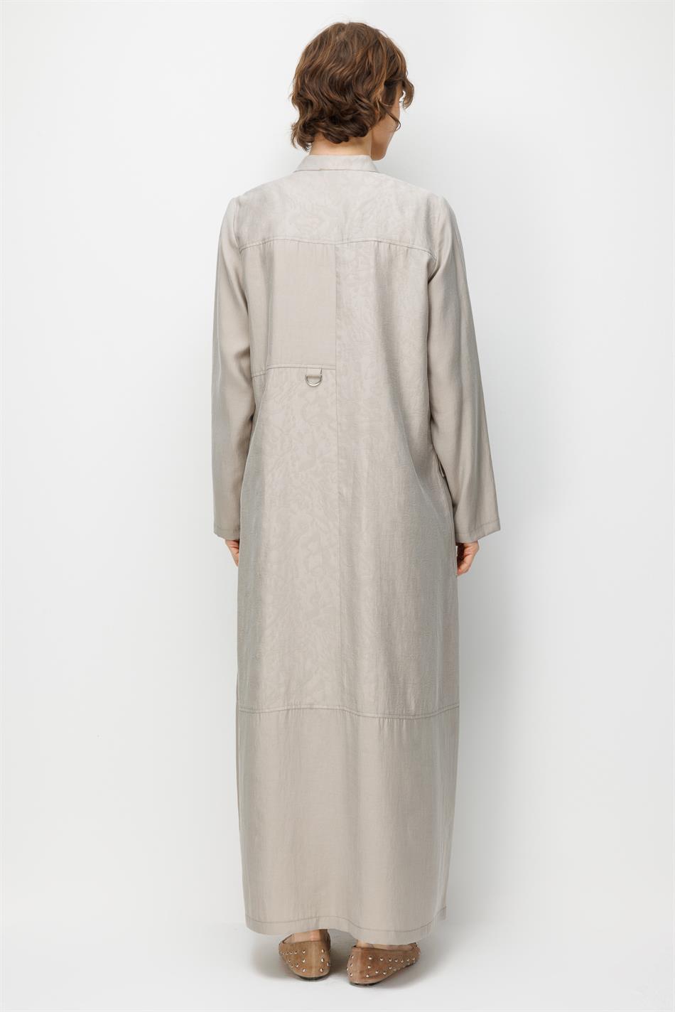 %80 Doğal LyoCELL Dökümlü Soft Hissiyatlı  Ara Desen Cep ve Garni Detaylı Kap Ferace-Taş