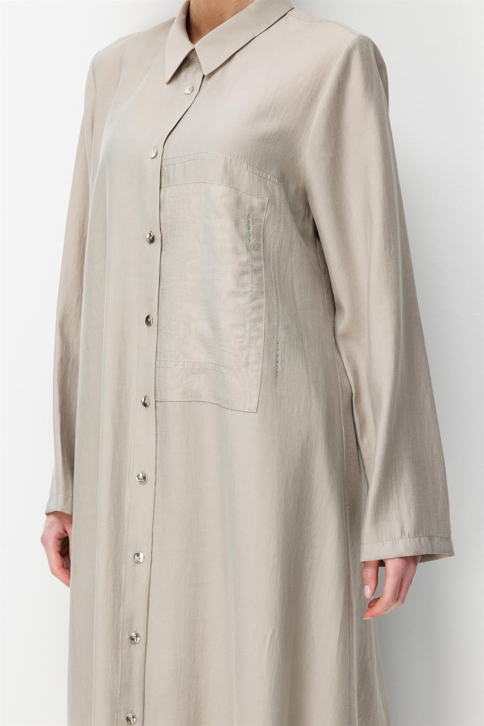 80% natuurlijk LyoCELL, soepelvallende achterkant, speciaal geweven patroon, broek en maxi-tuniek set - Steenkleur