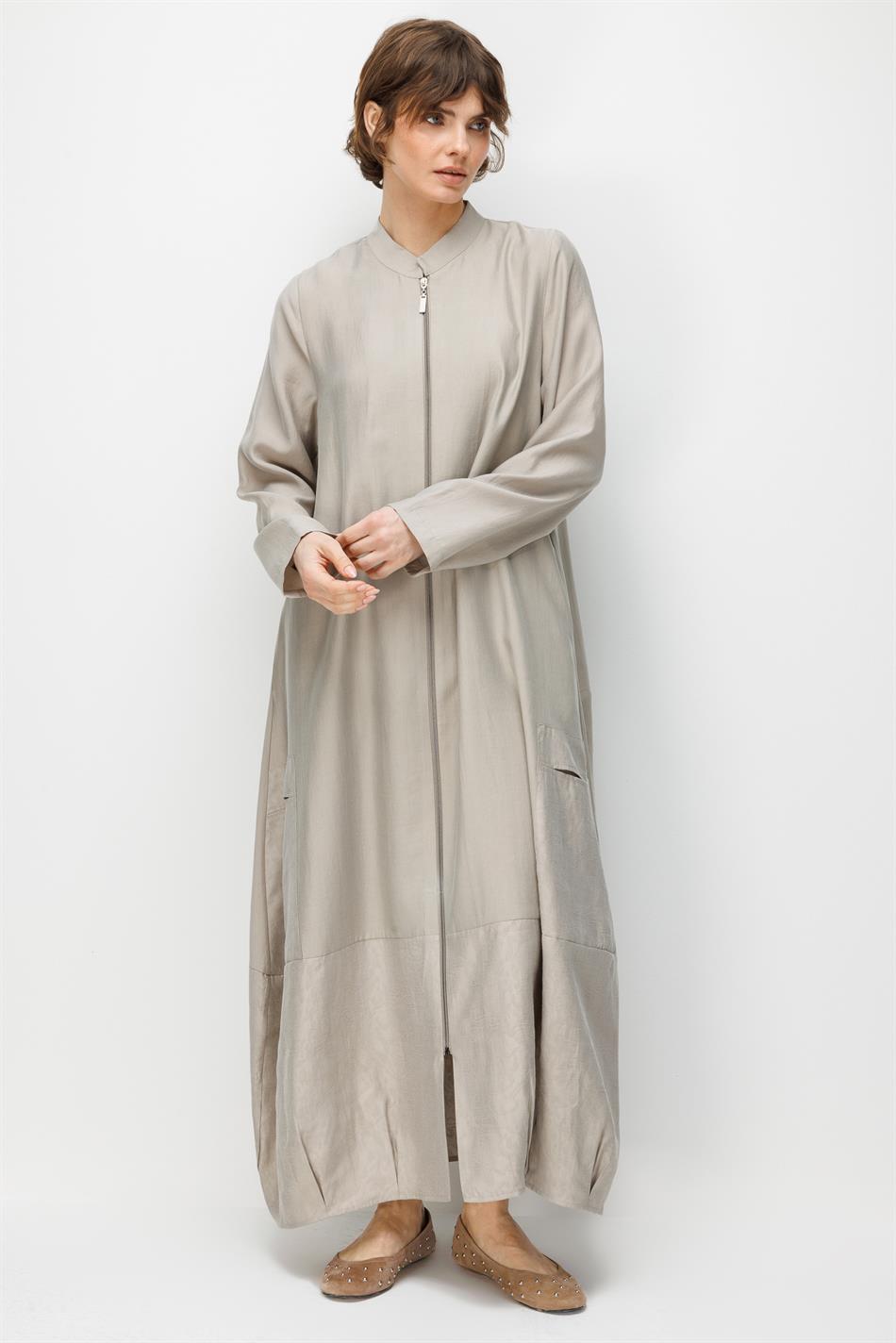 %80 Doğal LyoCELL Dökümlü Soft Hissiyatlı Ara Desen Süslemeli Kap Ferace-Taş