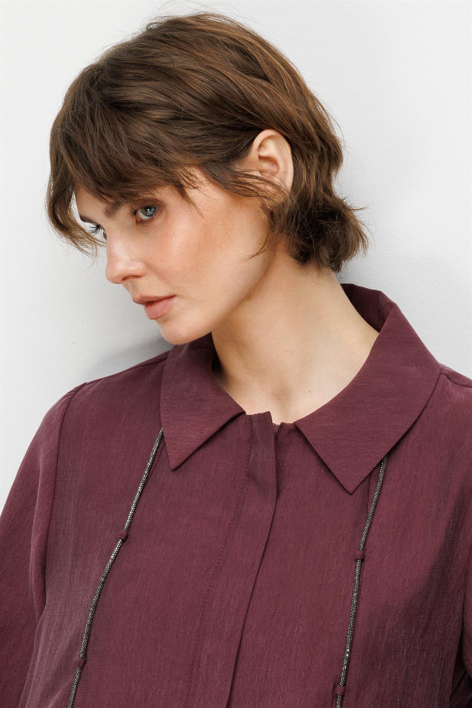%80 Doğal LyoCELL Dökümlü Soft Hissiyatlı Yaka Aksesuar Garni Detaylı Kap Ferace-Bordo
