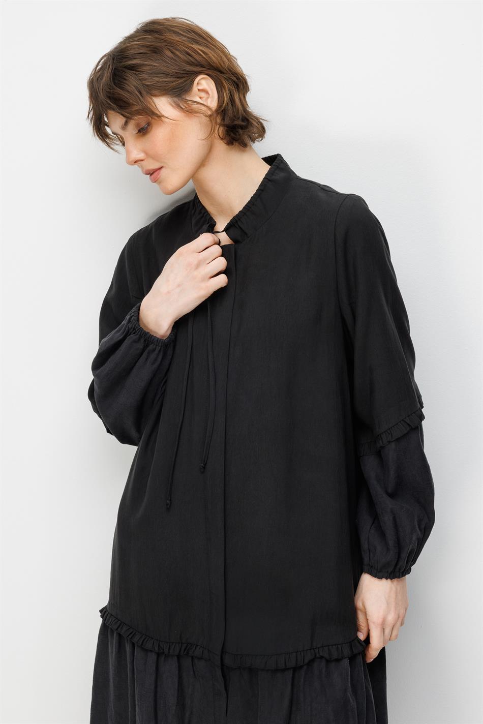 %80 Doğal LyoCELL Dökümlü Soft Hissiyatlı  Ara Desen Süslemeli Kap Ferace-Siyah