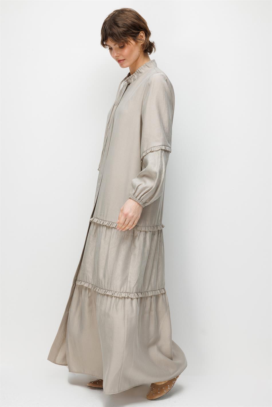 %80 Doğal LyoCELL Dökümlü Soft Hissiyatlı  Ara Desen Süslemeli Kap Ferace-Taş