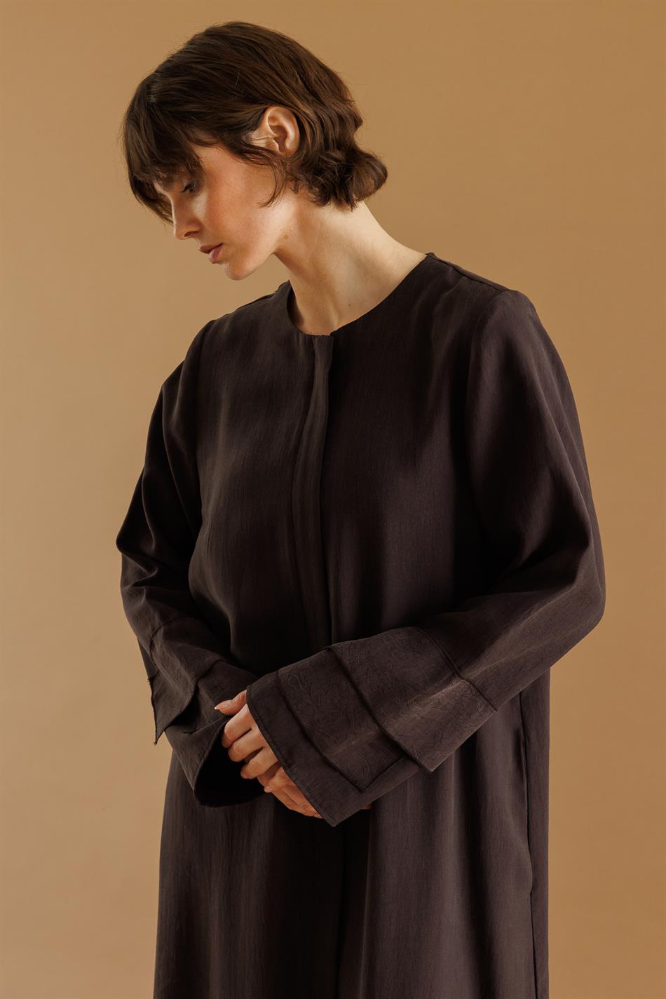 %80 Doğal LyoCELL Dökümlü Soft Hissiyatlı Aller Ara Desen Süslemeli Kap Ferace-Kahve