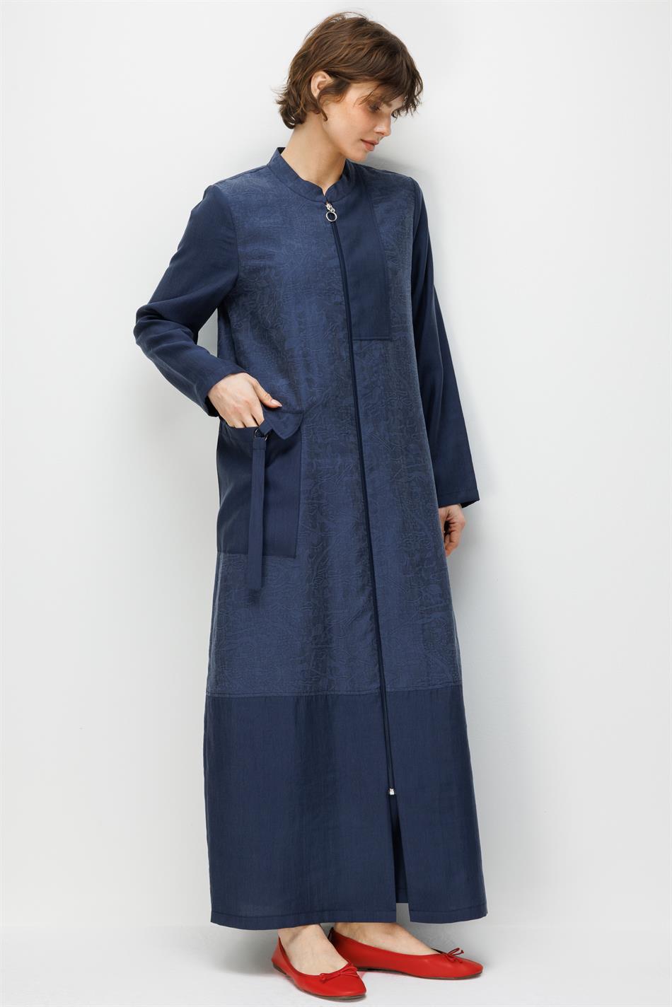 %80 Doğal LyoCELL Dökümlü Soft Hissiyatlı  Ara Desen Cep ve Garni Detaylı Kap Ferace-Laci