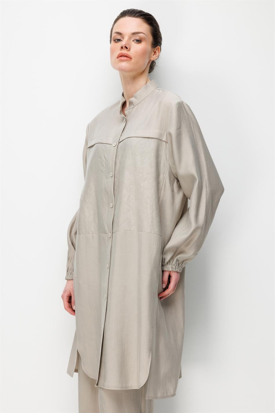 %80 Doğal LyoCELL Dökümlü Soft Hissiyat  Ön Beden Özel Dokuma Desen Pantalon ve Maxi Tunik Takım-Taş