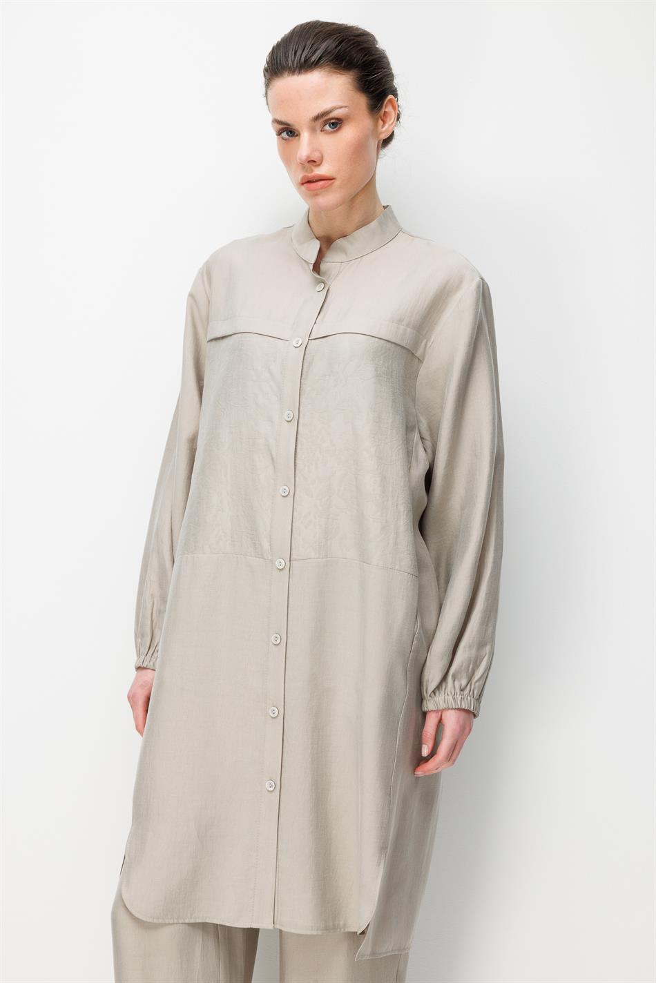 %80 Doğal LyoCELL Dökümlü Soft Hissiyat  Ön Beden Özel Dokuma Desen Pantalon ve Maxi Tunik Takım-Taş