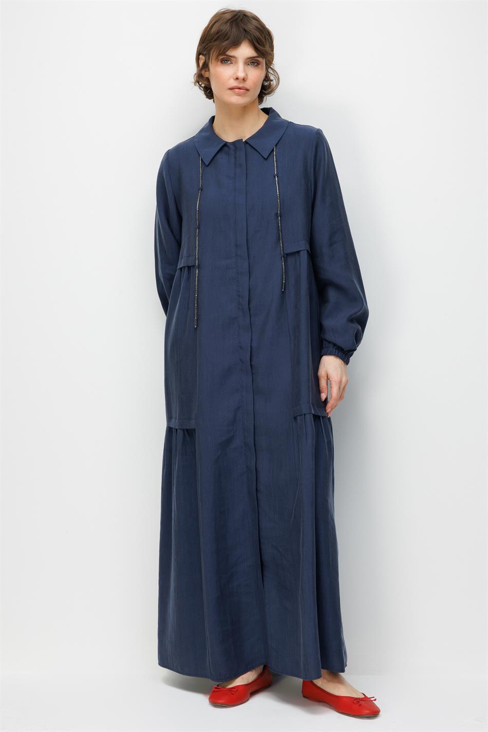 %80 Doğal LyoCELL Dökümlü Soft Hissiyatlı Yaka Aksesuar Garni Detaylı Kap Ferace-Laci