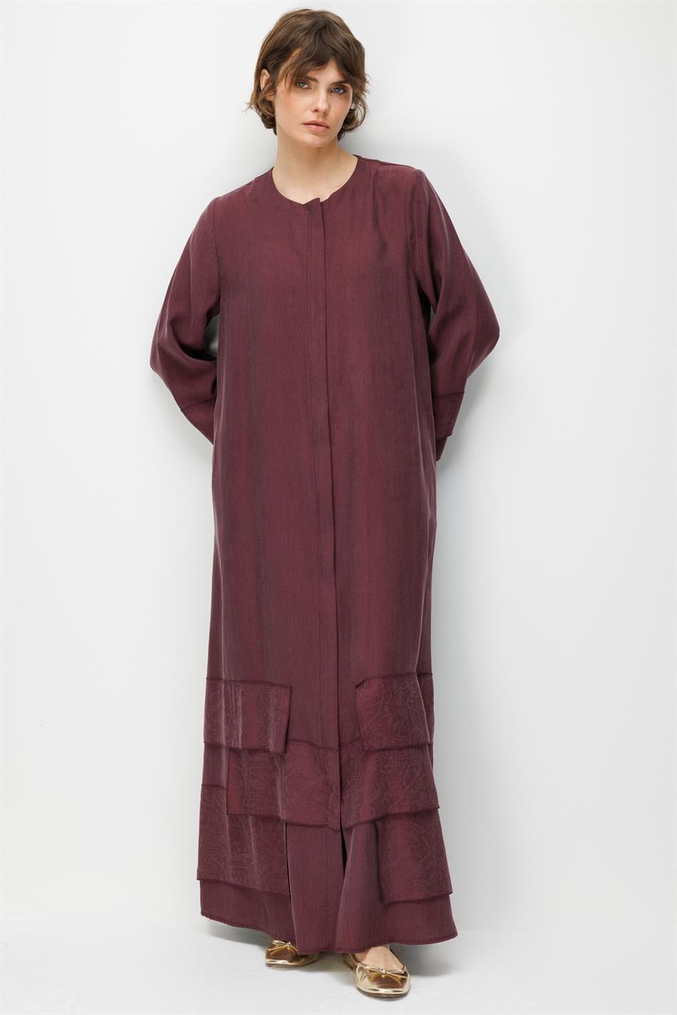 %80 Doğal LyoCELL Dökümlü Soft Hissiyatlı Aller Ara Desen Süslemeli Kap Ferace-Bordo