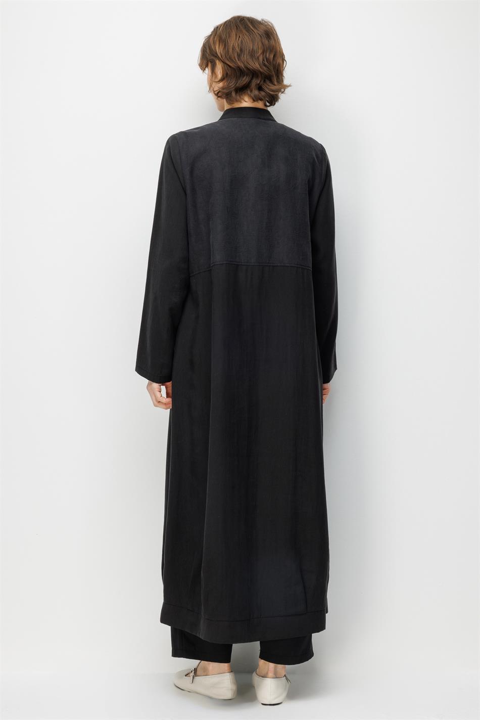 %80 Doğal LyoCELL Dökümlü Soft Hissiyatlı  Ara Desen Süslemeli Kap Ferace-Siyah