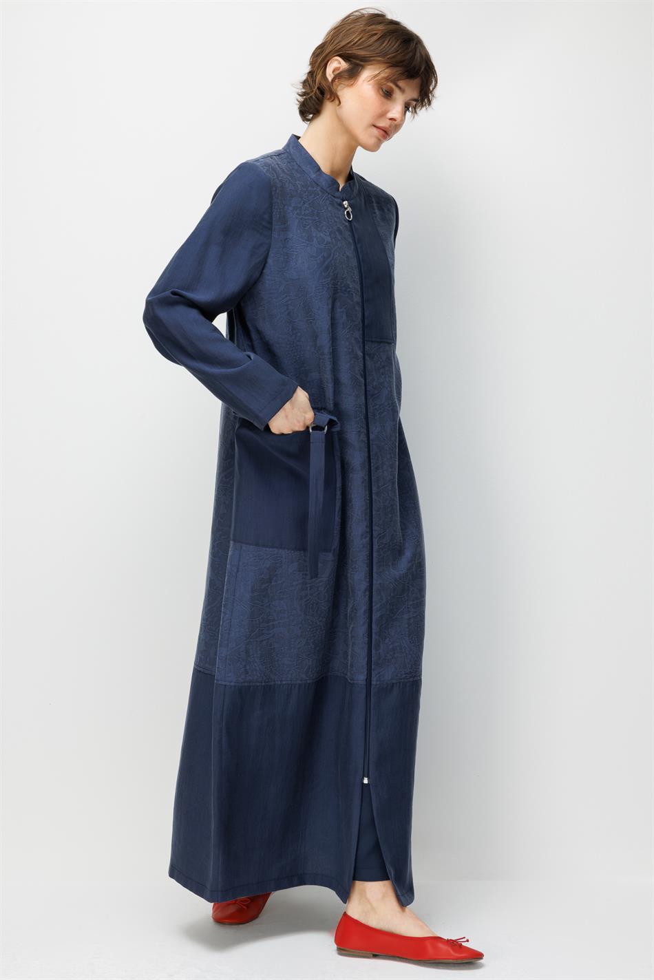 %80 Doğal LyoCELL Dökümlü Soft Hissiyatlı  Ara Desen Cep ve Garni Detaylı Kap Ferace-Laci