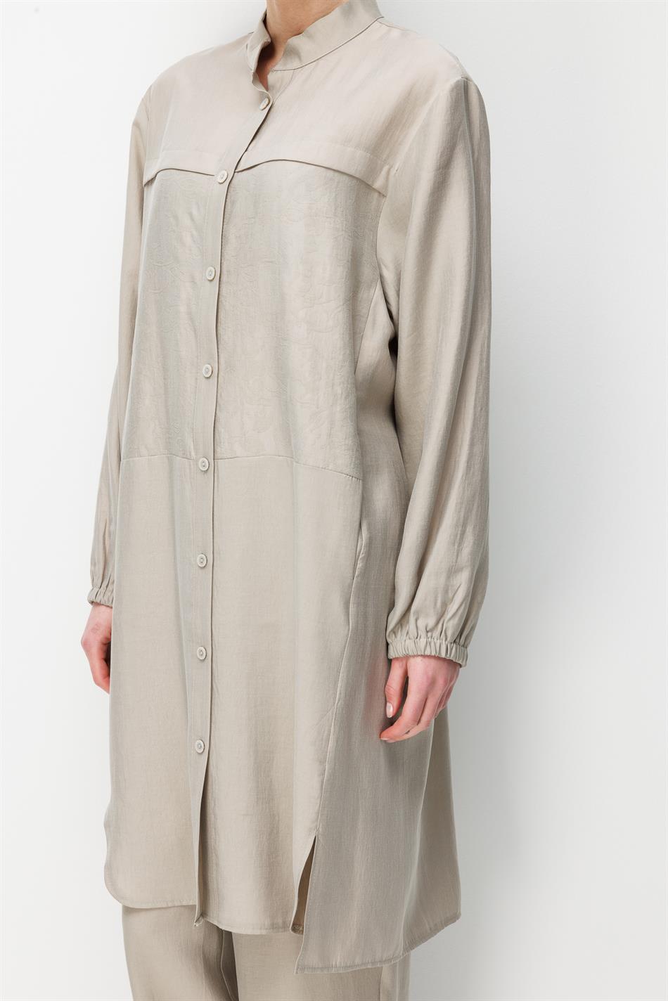 %80 Doğal LyoCELL Dökümlü Soft Hissiyat  Ön Beden Özel Dokuma Desen Pantalon ve Maxi Tunik Takım-Taş