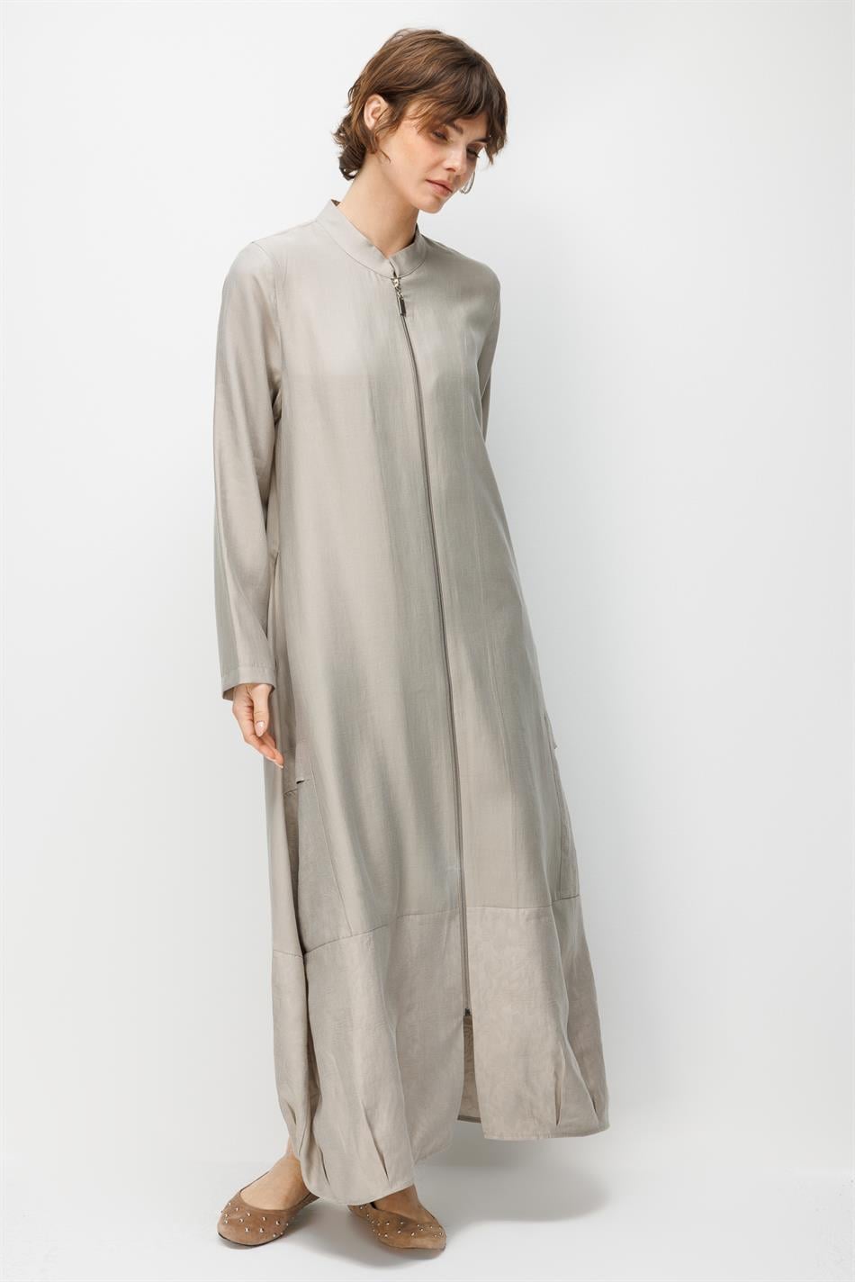 %80 Doğal LyoCELL Dökümlü Soft Hissiyatlı Ara Desen Süslemeli Kap Ferace-Taş